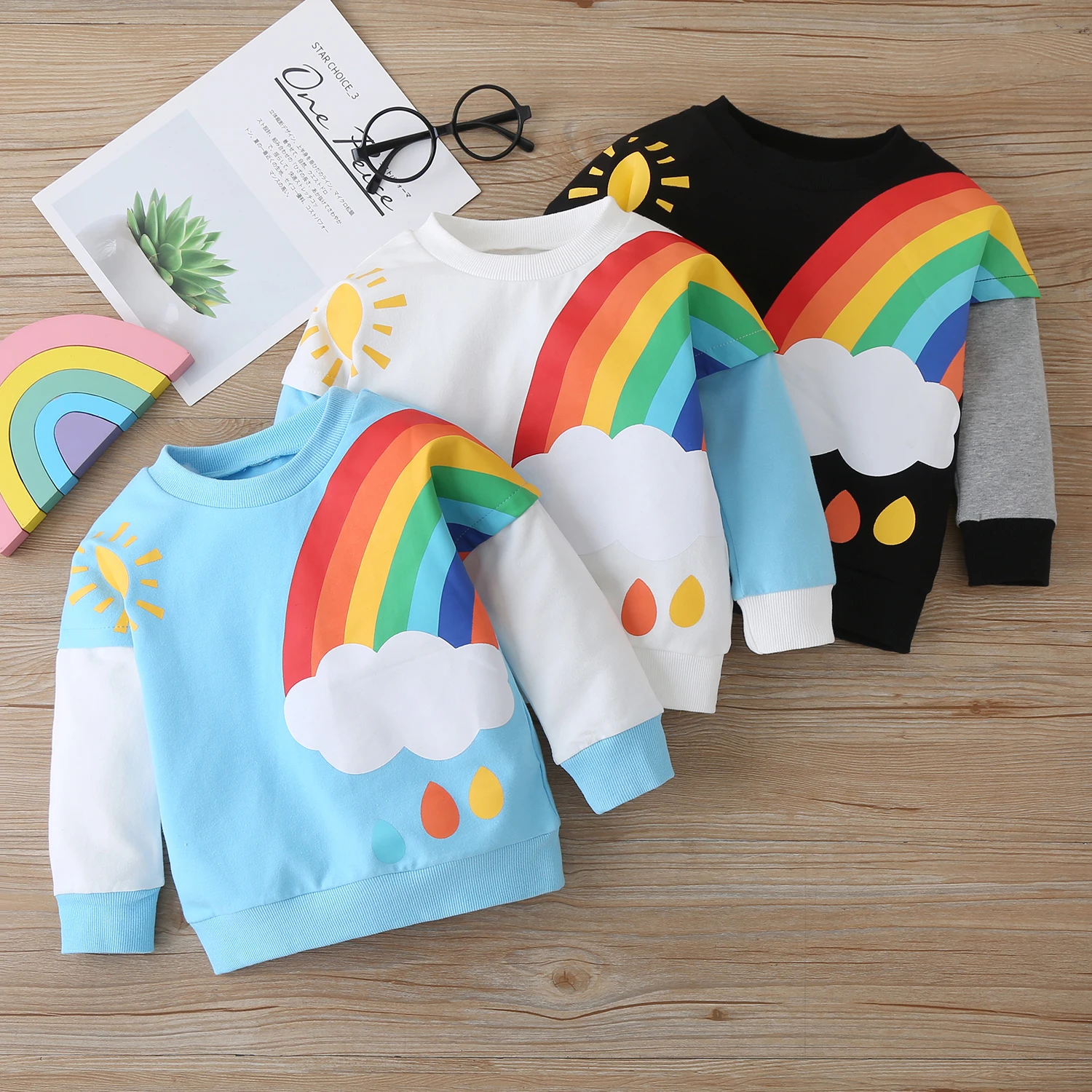 Toddler Kids Baby Boy Girl Rainbow/Letter Pullover Sweatshirt Long Sleeve Tops Cotton Shirt Fall Winter Clothes 