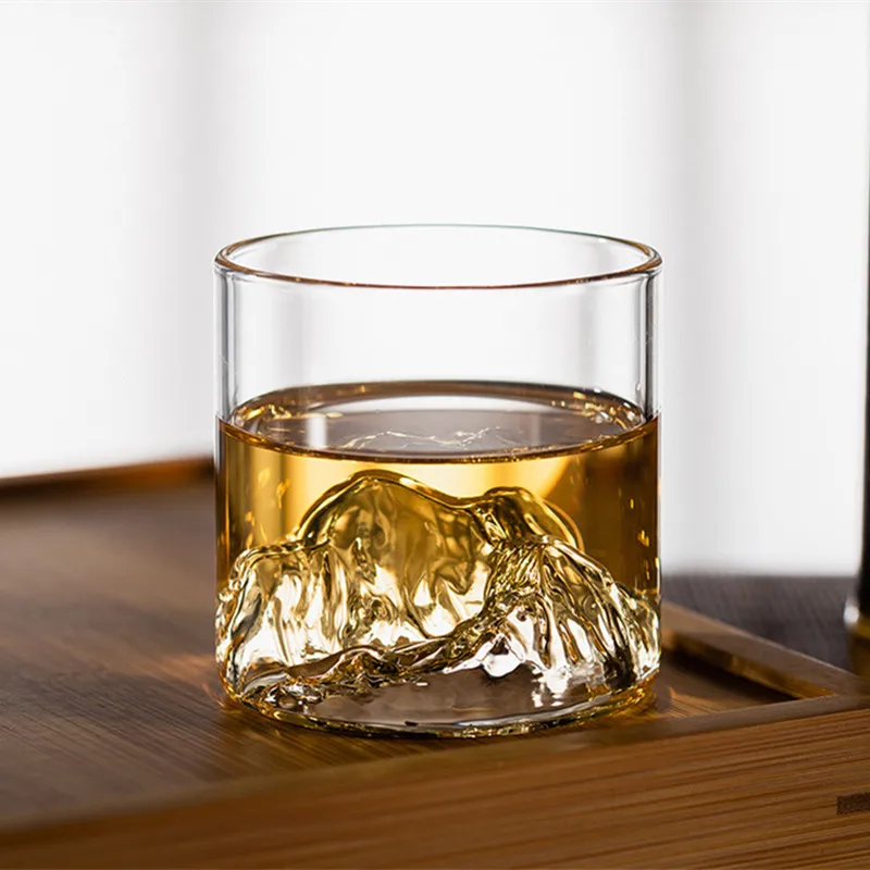 Transparent High Borosilicate Glass Tumbler Vintage Mountain View Design for Breakfast Milk Whiskey Wine Tea Water Cups