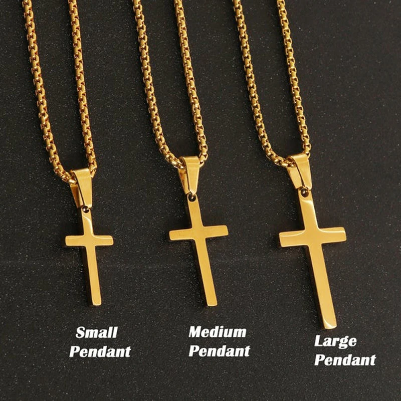 Street Style Men Gold Plain Cross Necklaces 42mm Stainless Steel Chunky  Cross Crucifix Pendant Cuban Chain Cross Necklace