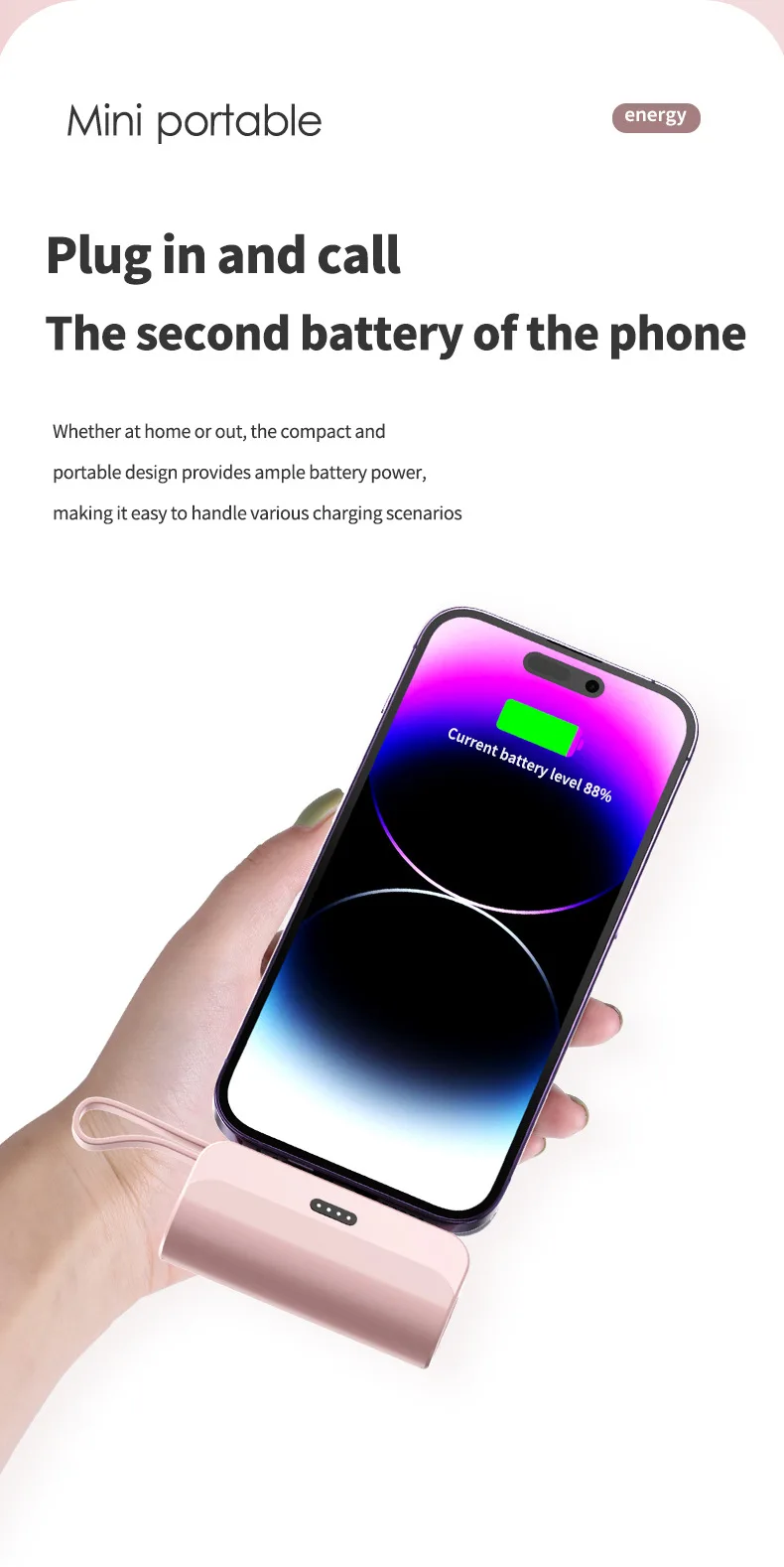 NINER9 10000mAh Fast Charging Mini Portable Power Bank with Type C & Apple USB Outputs Built-in Cable and Customizable Logo preview 4