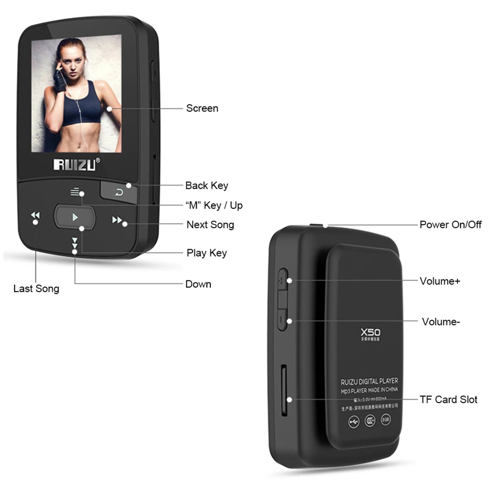 Lecteur MP3 Bluetooth Ruizu X50 – Mini, 8 Go, Avec Clip Sport, Radio FM, écran 3.8 Cm, Lecture 55h - 9