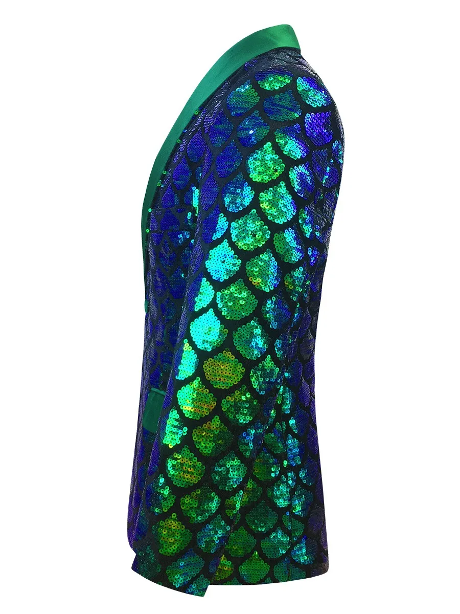 Baige Men's Shiny Sequins Blazer Lapel Collar Suit Stage Banquet Host Party  Diamond Sequin Dress Coat