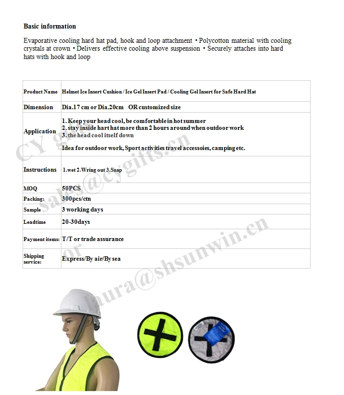 Hat Insert Cool Pad Hard Hat Cooling 