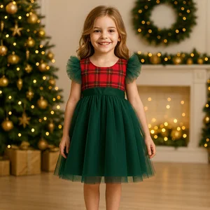 Custom Children Christmas Dress Manufacturer Red Plaid Girl Tutu Dress 2-8 Years Festive Dresses for Kids OEM ODM Factory Supply