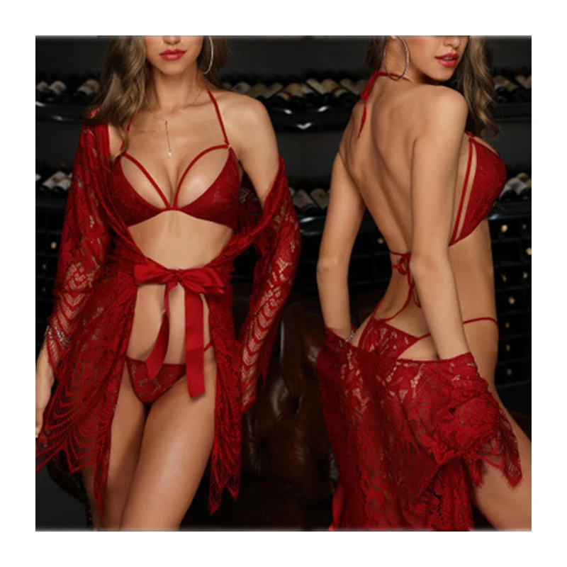 2020 sexy lingerie 3-Piece Set of New Ladies Lace Eyelash Fine Mesh Sexy Lingerie main image 0
