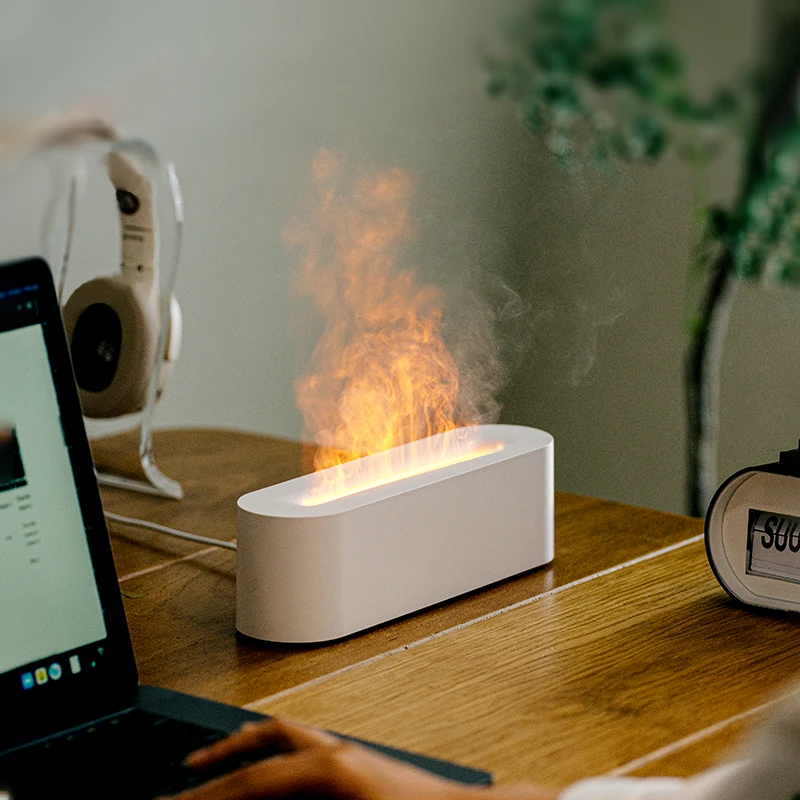 New Design Simulated Flame Essential Oil Diffusers Colorful Lamp Volcano Flame Aroma Diffuser Humidifier Hor Home Room