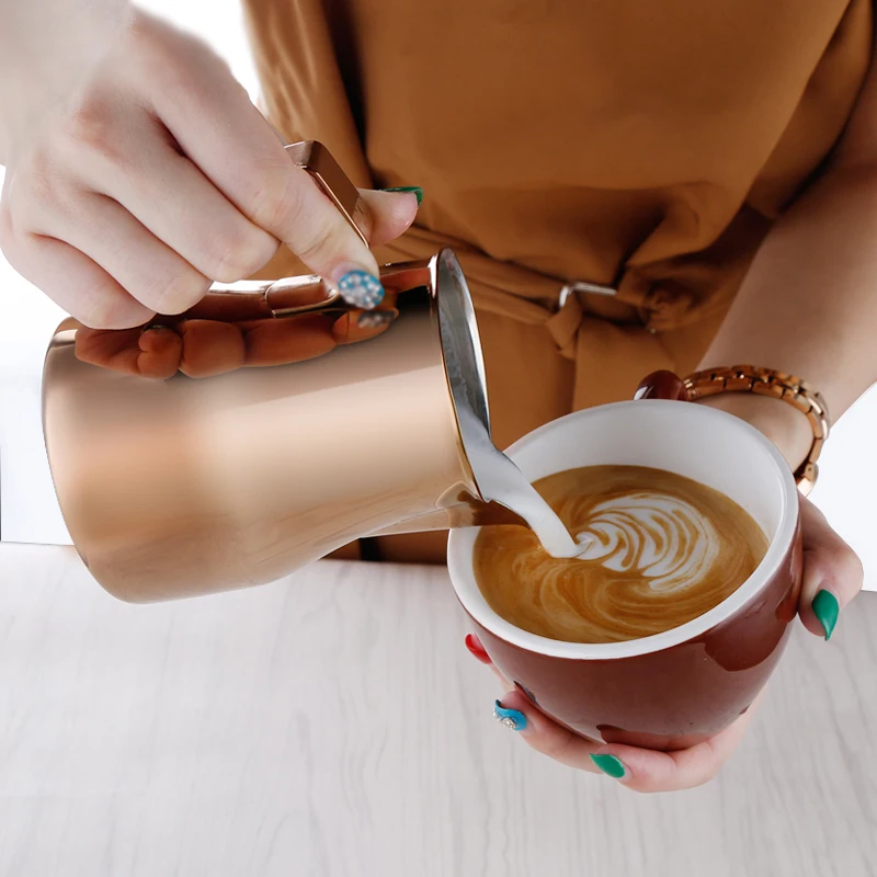 Customize Color Long Spout Milk Frothing Jug 350ml 500ml Coffee Latte Art Pitcher Stainless Steel Milk Steaming Frothing Pitcher