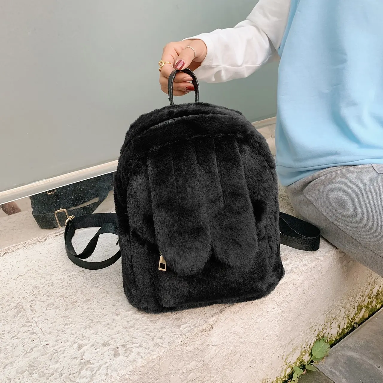 Lanpet Cute Bunny Backpacks for Women Rabbit Ears Backpack Fluffy Shoulder  Bag Satchel