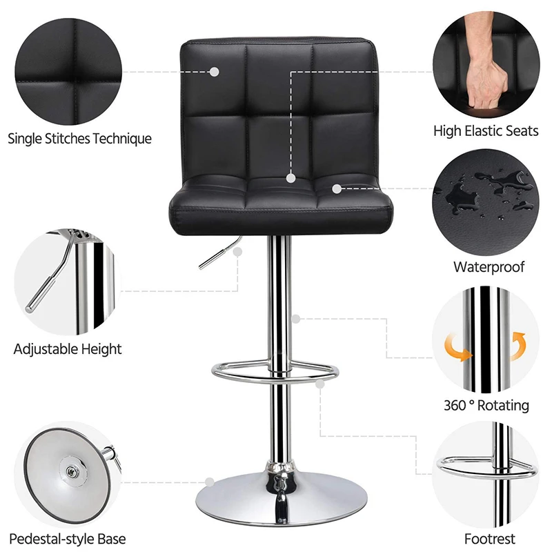 Nordic Style Adjustable Swivel Leather Indoor Club High Back Restaurant bar Chair