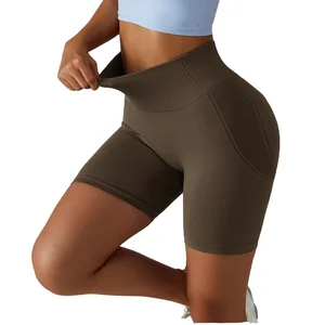 Women's Custom Logo High Waist Scrunch Butt Gym Shorts Seamless Spandex/Nylon Elastic Waist Closure Yoga Leggings Solid Pattern