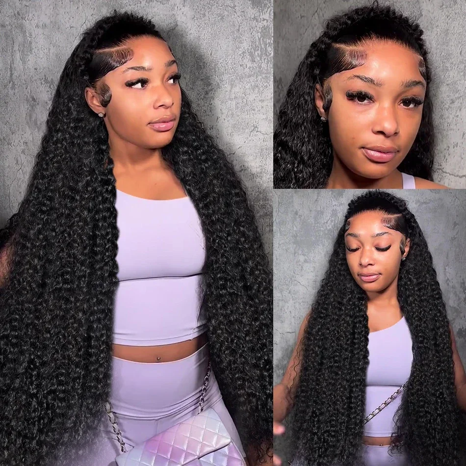 Parrucca frontale con onda profonda da 32 pollici, parrucca frontale in pizzo trasparente a 360°, per capelli umani, per donne_voghion.com