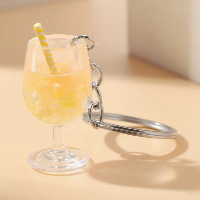 Creative Glow-in-the-Dark Plastic Simulation Fruit Goblet Keychain Colorful Straw Lemon Slice Drink Keychain