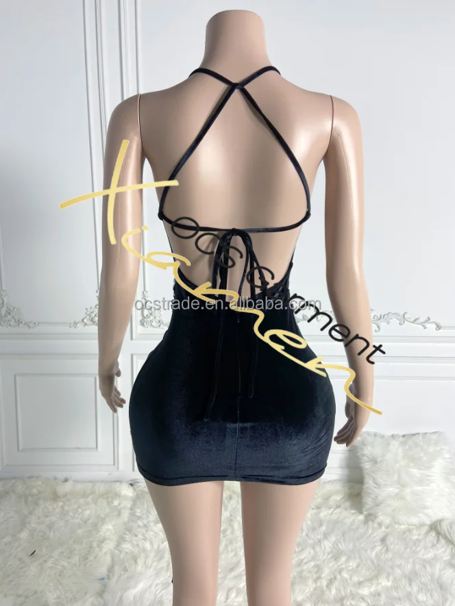 Ocstrade Irregular Silver Diamond Halter Neck Party Dress