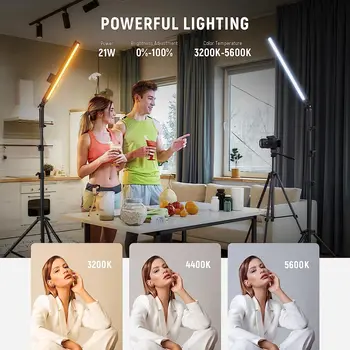 NEEWER Upgraded LED Video Light Stick Kit 2 Pack Handheld Dimmable 3200K~5600K CRI97+ Video Lights with Stands/Filters/Carry Bag detail image