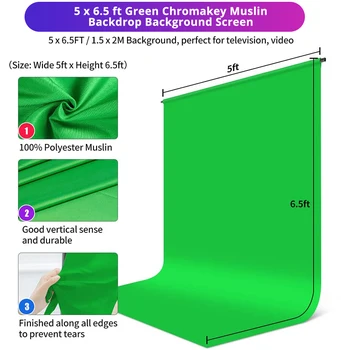 YELANGU Green Screen Backdrop with Stand Kit 6.5X5ft Portable Photographic Studio Photo Background for Streaming detail image