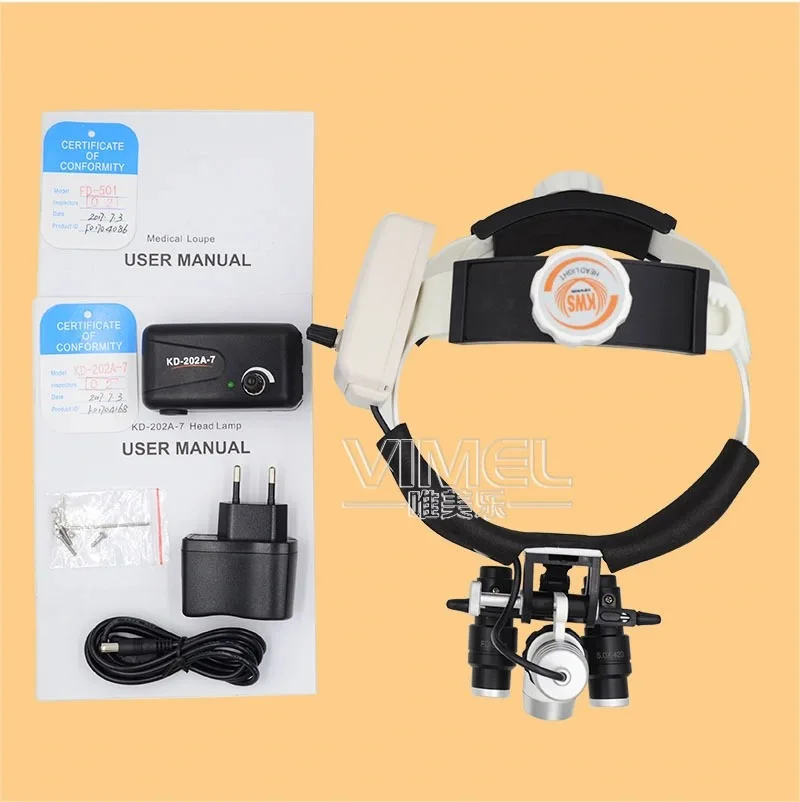 手術用ヘッドライト　1.5倍ルーペ付き 5X高輝度LEDライト外科手術歯科用ヘッドライト付き医療用拡大鏡