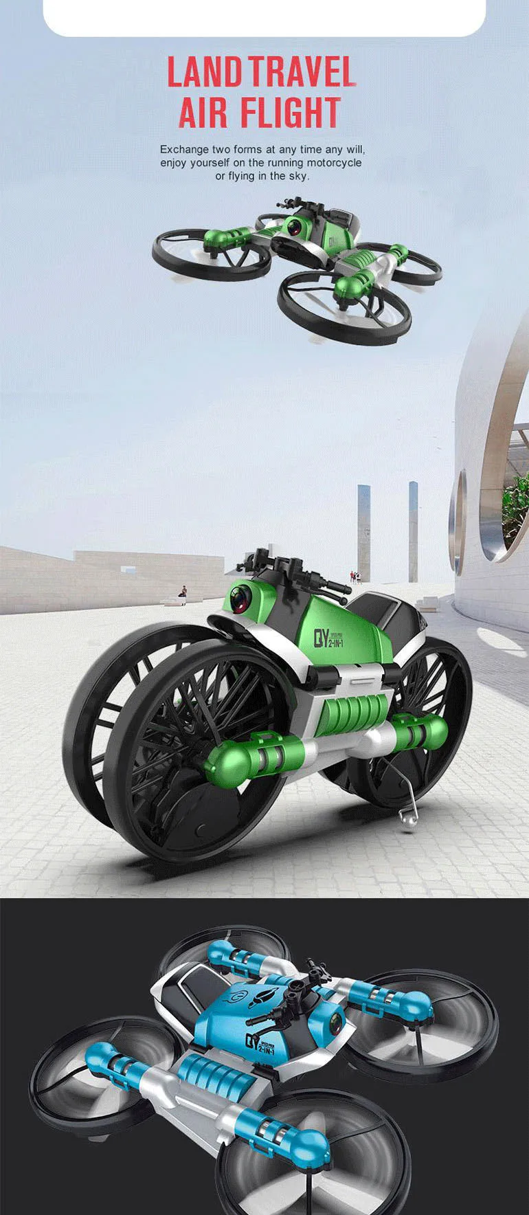 Yj 2in1 Rc Motorcycles Deformation Motorbike Photography Aircraft Uav