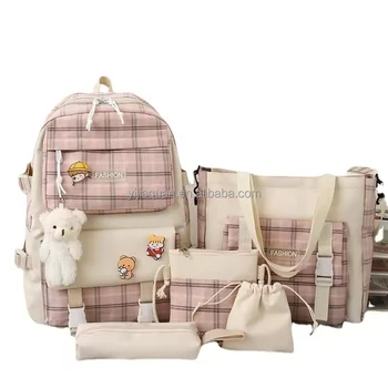 Female fashion, a primary school pupil's school bag backpack backpack lovely grid covered five times