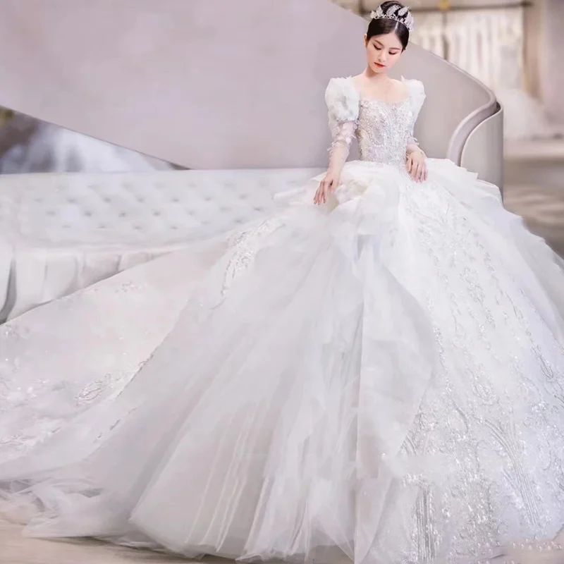 Traditional Wedding Ball Gown With Long Trailing Exquisite Hand Beaded ...