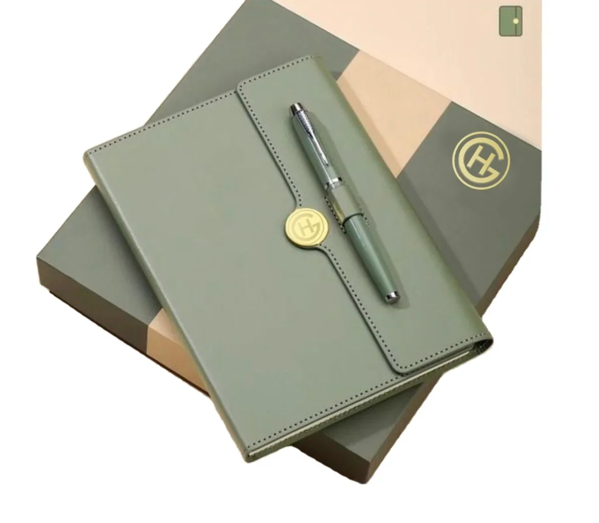 Souvenirs Gift Laserable Leatherette Journal A5 Notebooks Customizable with Box Vip Diaries Green Leather Notebook With Pen