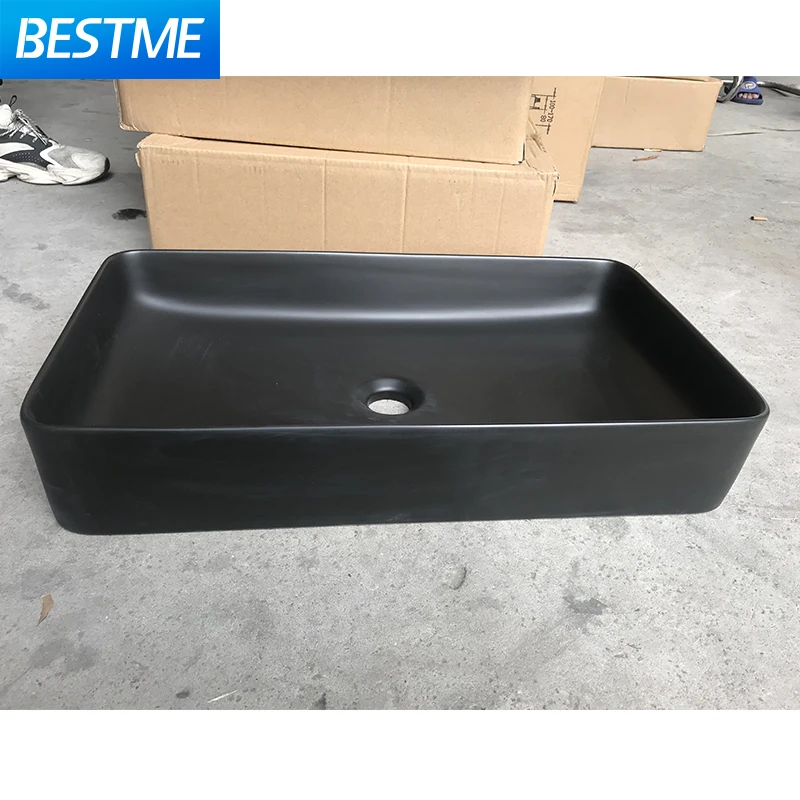 Chinese Foshan Best Design Square shape matte black counter top hand wash basin ceramic art bathroom Hotel Above counter basin