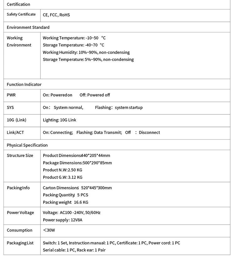 10g Switch Managed 10000mbps 12 Port Optical Sfp Network