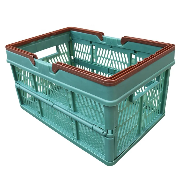 QS Custom Fold Mesh Vented Plastic Picnic Basket Wholesale Supplier Durable Plastic Storage Basket with Bale Arm Handle