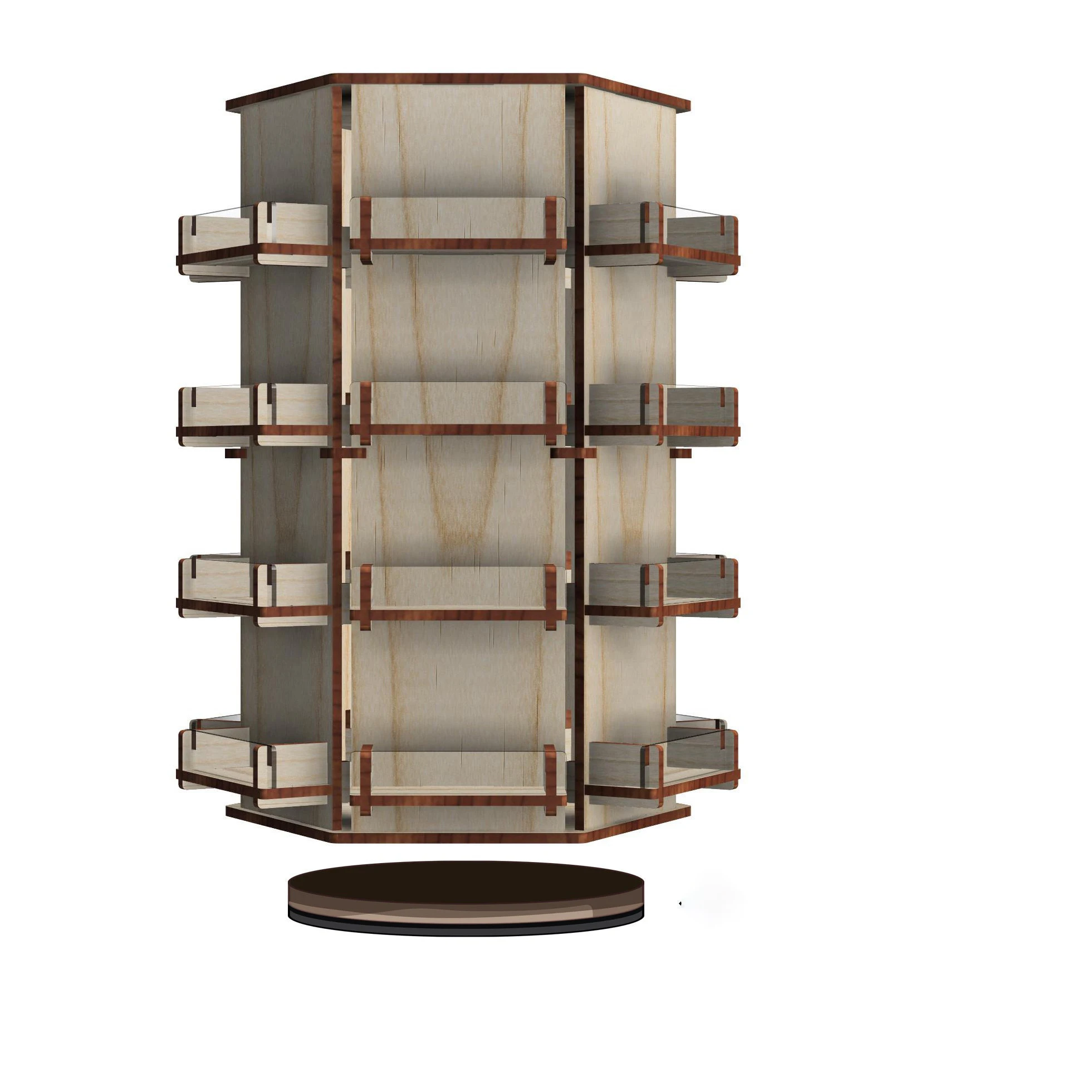 Laser Cut Files for 4 Coaster or Sticker Rotatable Display Stand 6 Sided 24 Pockets Rotating Retail Display Rack