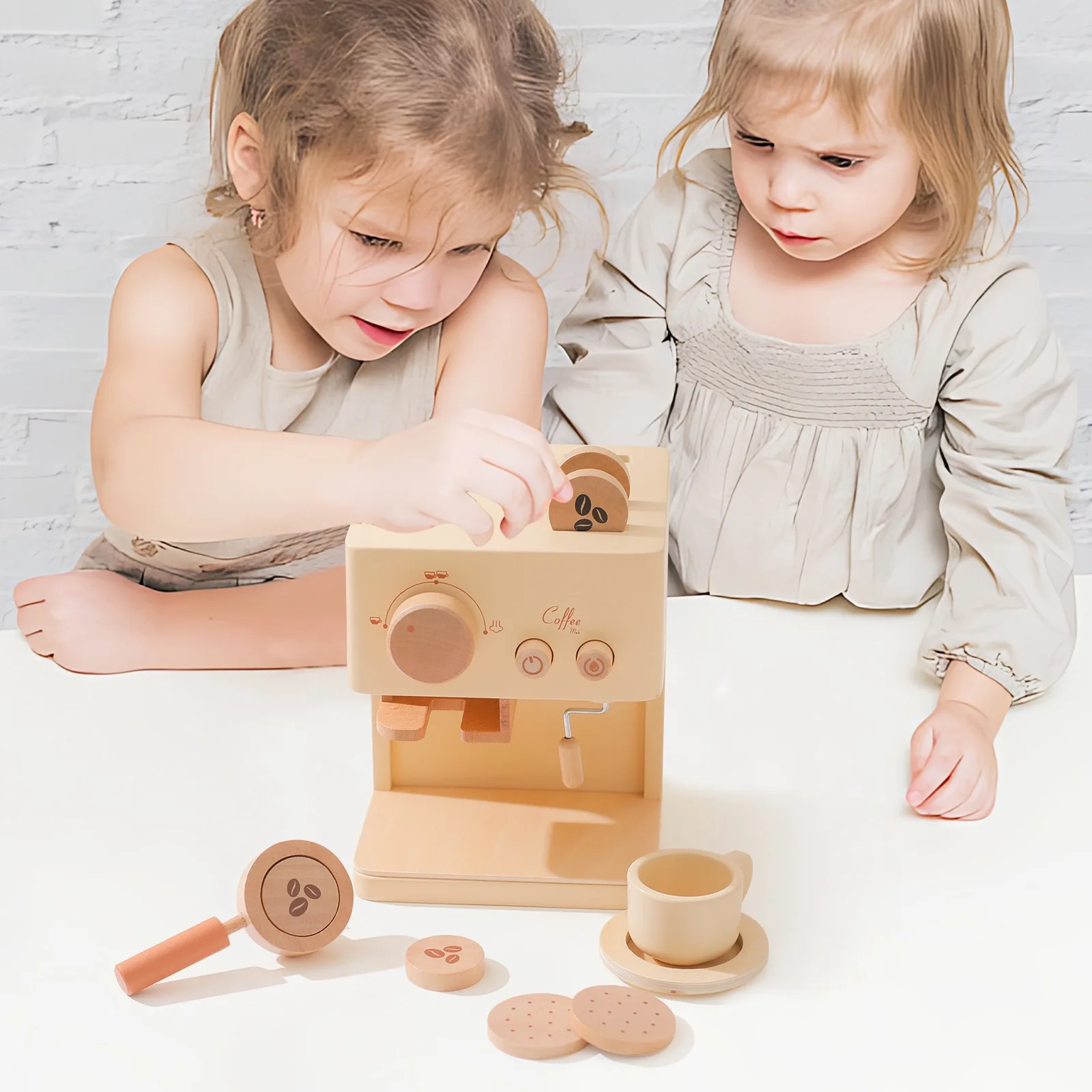 Kids Coffee Machine Toy Set Wooden Toddler Coffee Maker Toy Espresso
