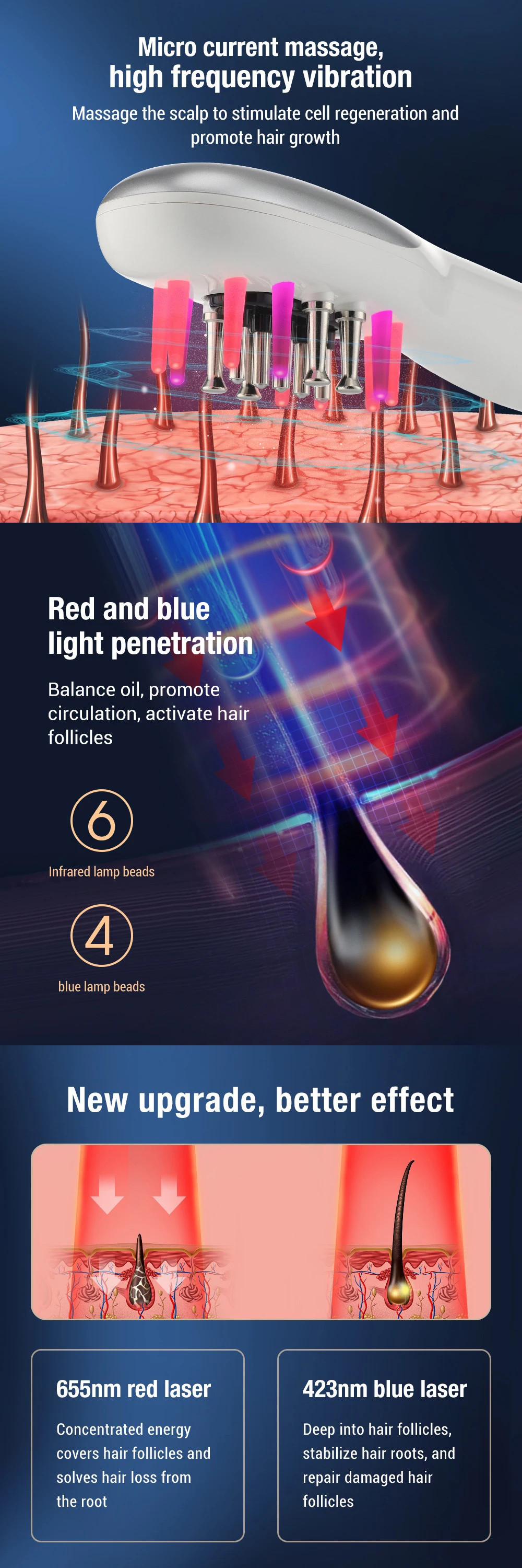 Red Light Therapy Scalp Massager Scalp Massage Hair Brush Oil