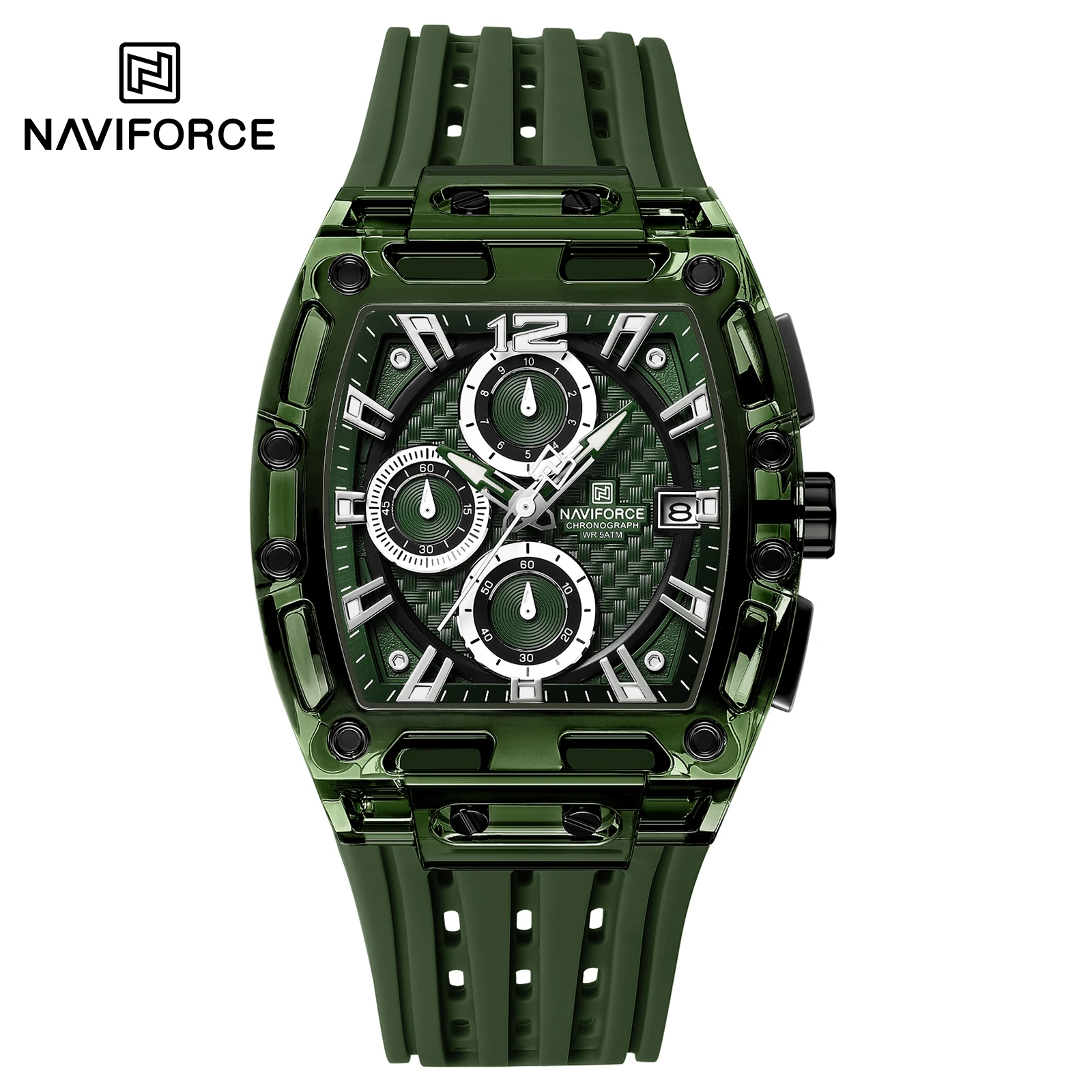 NAVIFORCE Official 7105 Six Finger Chronograph Watch Plastic Wrist Watch Silicone Strap Sport Watches