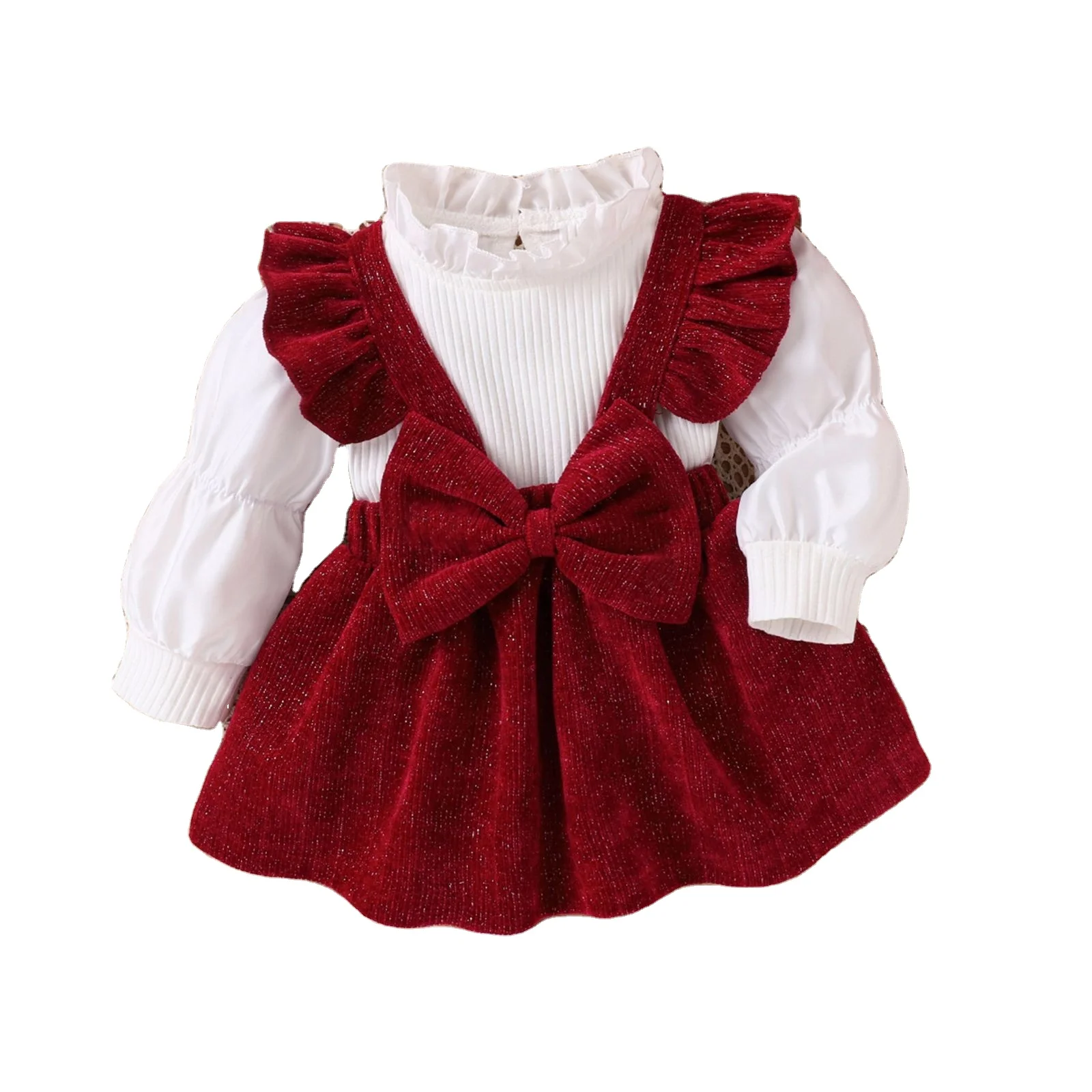 Baby Girl Solid Long Sleeve Toddler Girl Clothing Set Popular Girls  Designer Baby Clothes Fancy Long Sleeve Christmas Suit