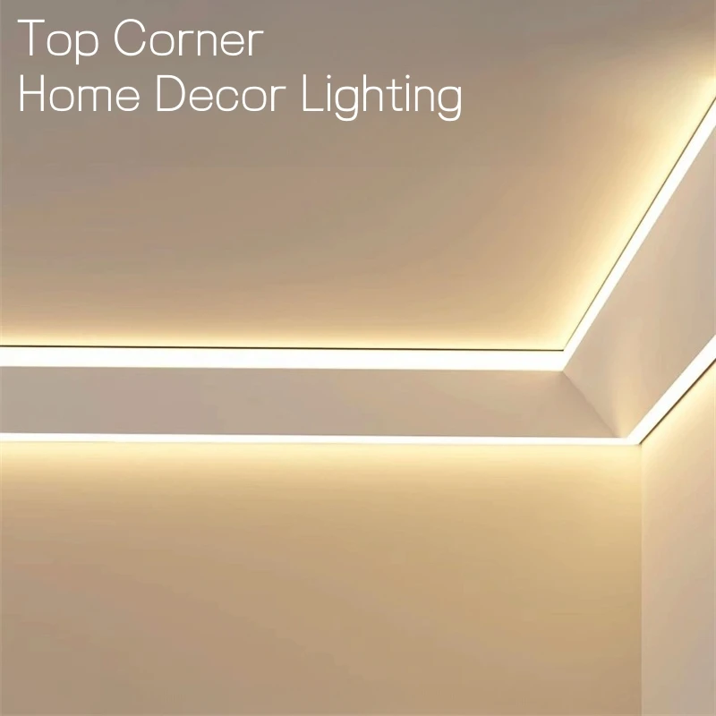 Ceiling Edge Top Corner LED Aluminum Profile Embedded Reflector Channels Drywall Backlight Living Room Decor Linear Strip Lights