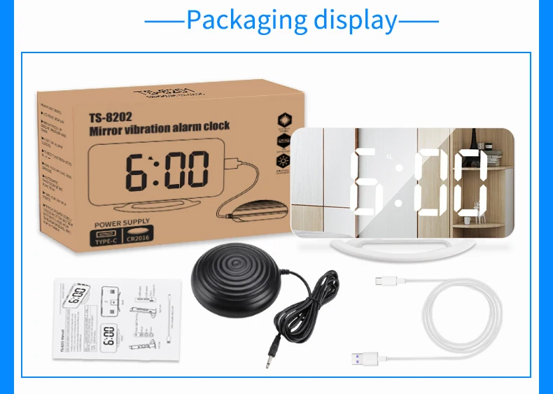 Digital Desk Alarm Clock Mirror Table Clock LED Digital Vibrator Alarm Clock for Hearing Impaired