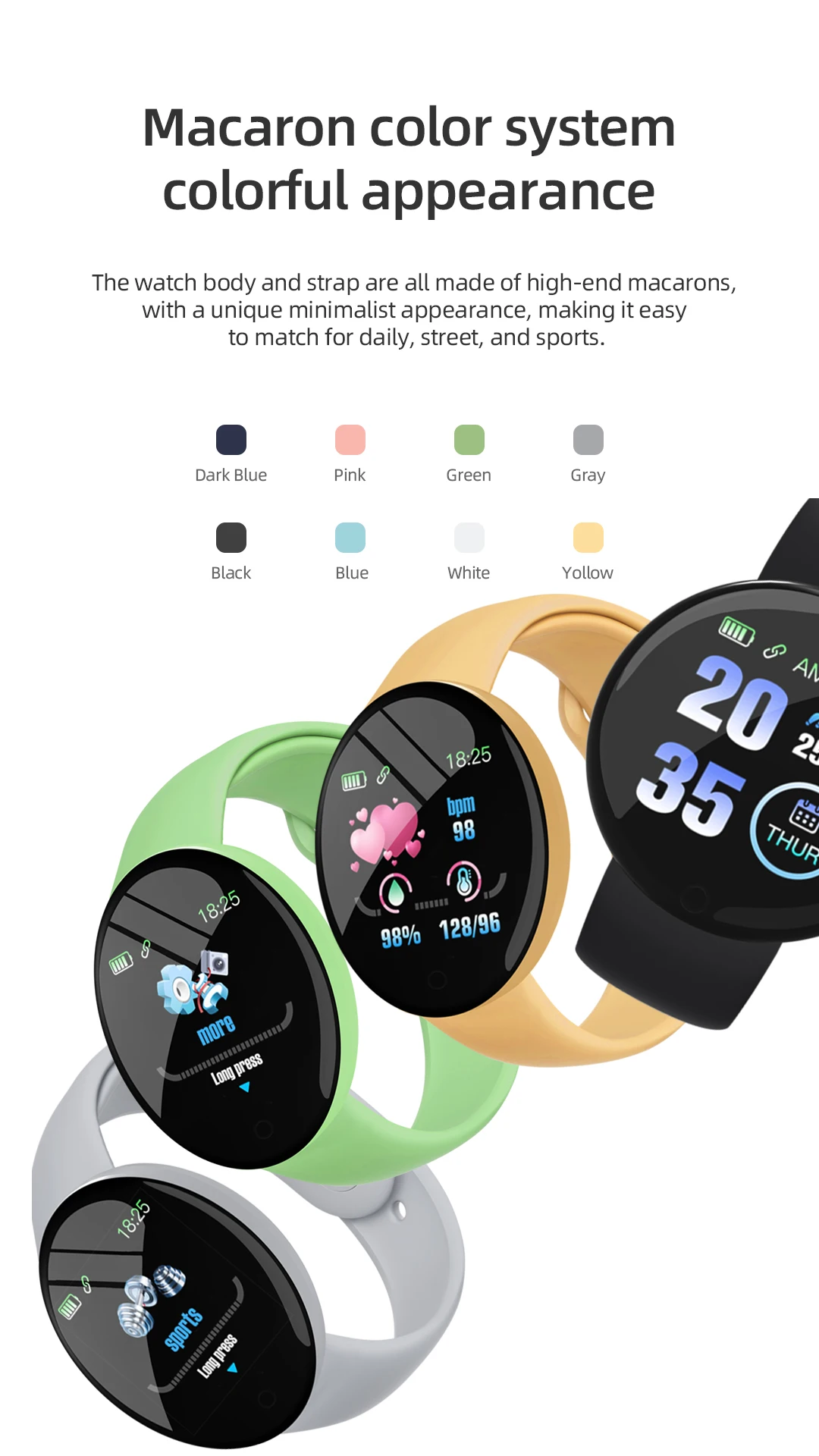 Dropshipping New D18s Smart Watch 144 Inch Macaron Fitness Tracker Heart Rate Monitor Oem Smart 2554