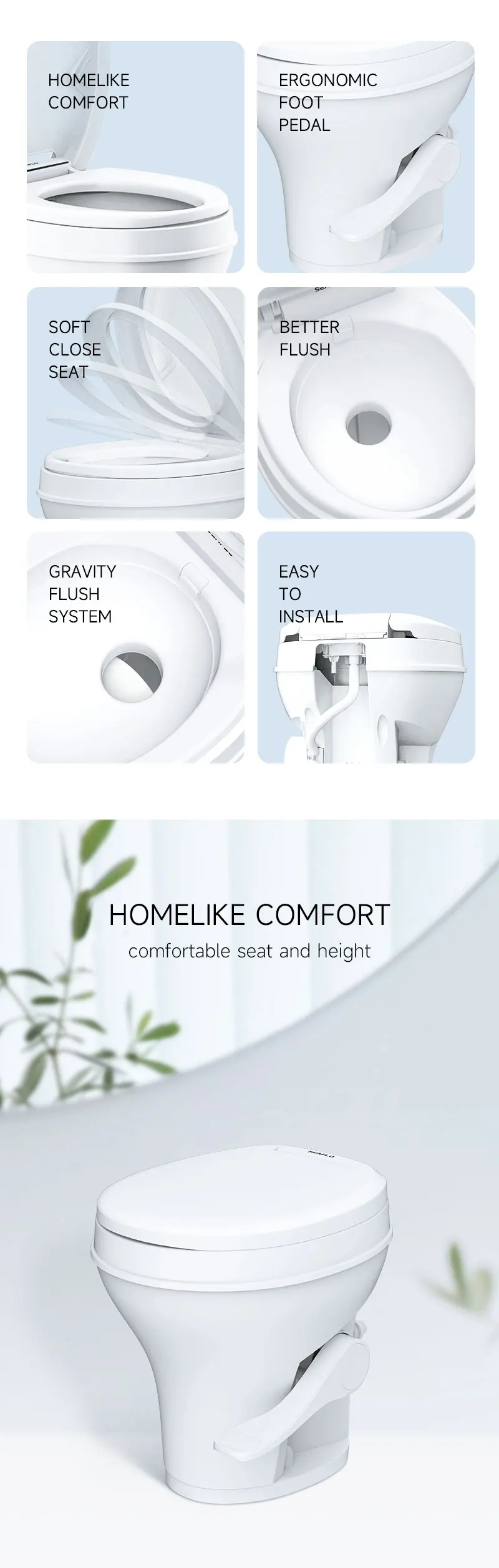 Residential Height Rv Toilet Camper Toilet One-piece Ergonomic Foot ...