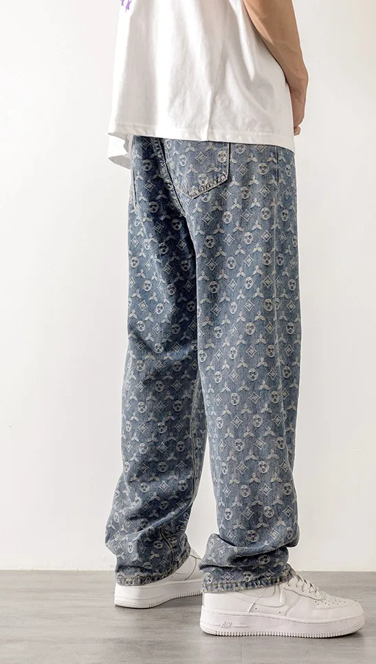 Xinbo Streetstyle Thin Jacquard Ruffian Loose Straight Vintage