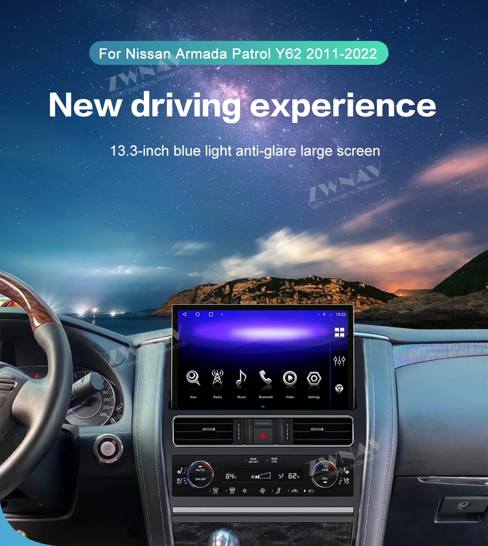 13.3 " Vertical Screen For Nissan Patrol Y62 Armada 20102020 Car