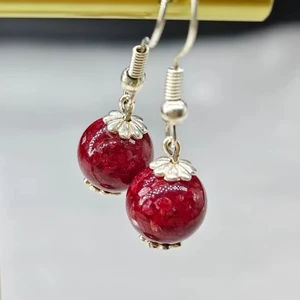 Cross Border High-end Natural Mineral Cinnabar Earrings with Simple and Elegant Design, Fashionable and Versatile Accessories