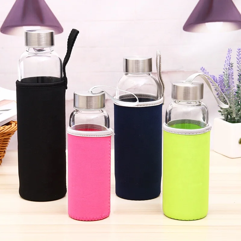 18oz Glass Water Storage Bottles With Sleeves And Stainless Steel Caps ...