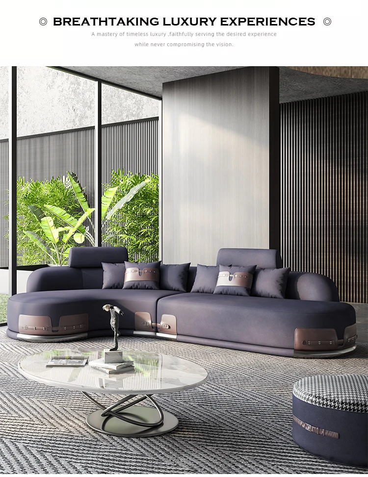 Italian Luxury Minimalist Highend Living Room Arc Shaped Leather