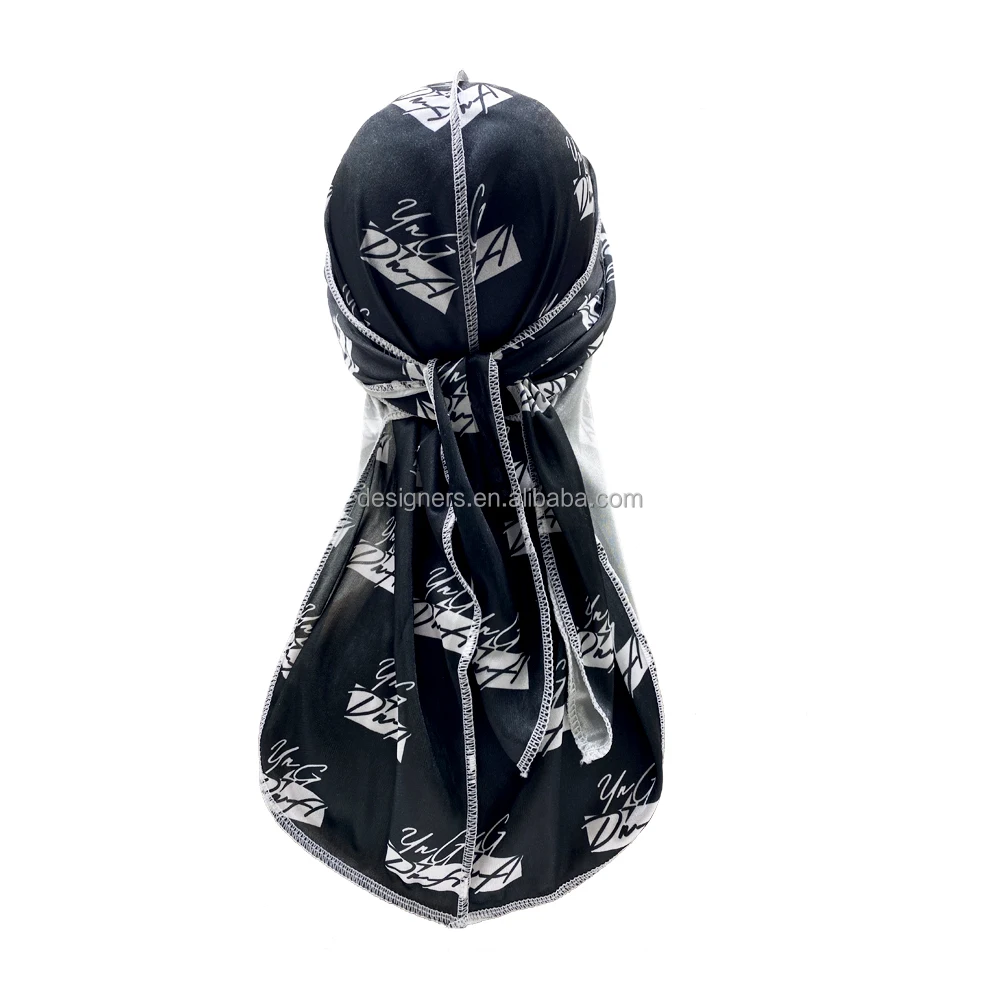 Customized Silk Satin Velvet Designer Silky for Men Women Shining Polyester Custom logo Turban Rag Anime Durag