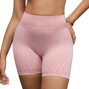 Women's High Waist Yoga Shorts Strip Textured Back Hollow Out Tight Elastic Waist for Workout Fitness Sports