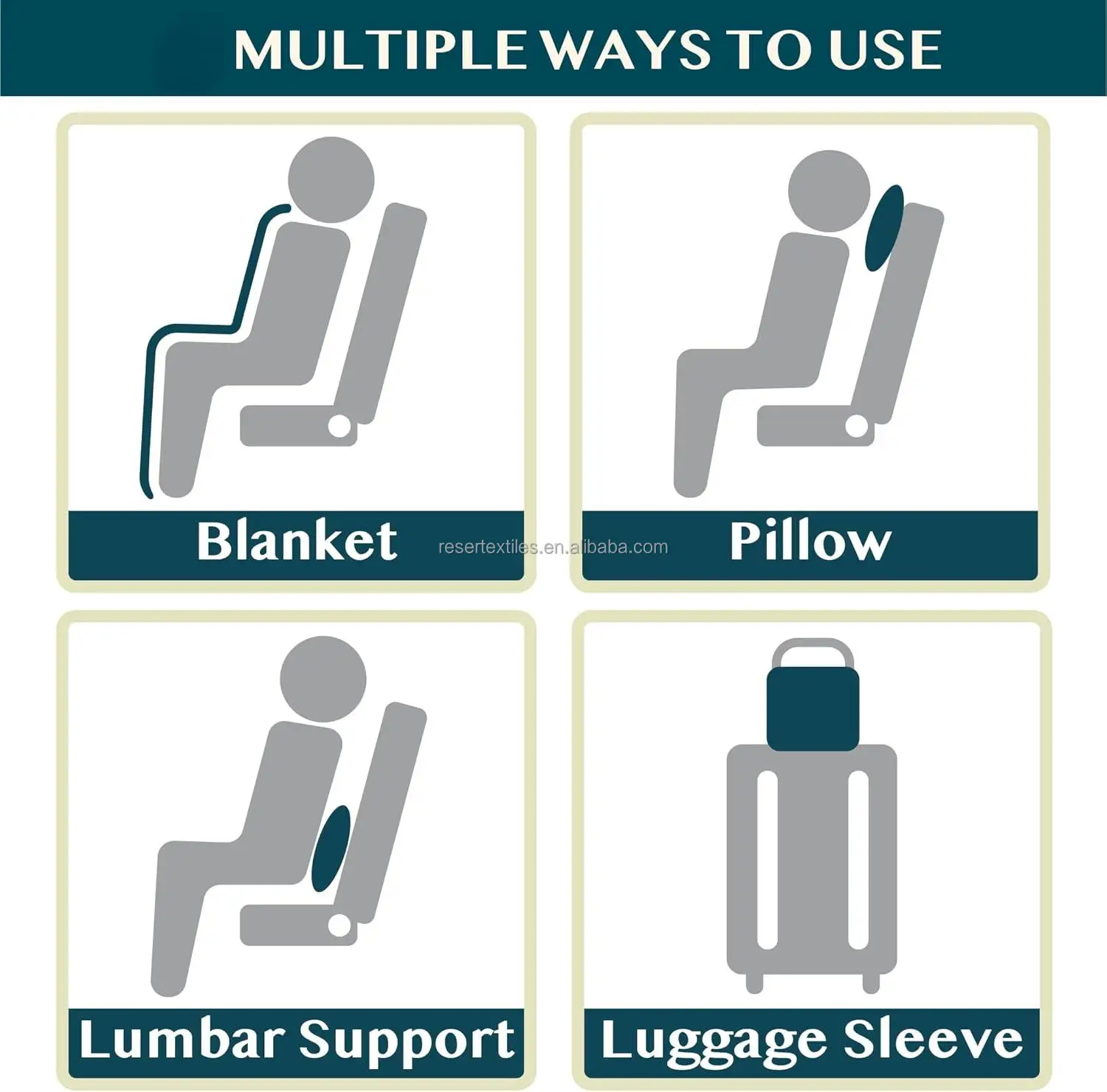 2-in-1 Super Soft Knitted Flannel Throw Zipper Bag Pockets Carabiner Luggage Strap Convenient Multipurpose Travel Blanket Pillow