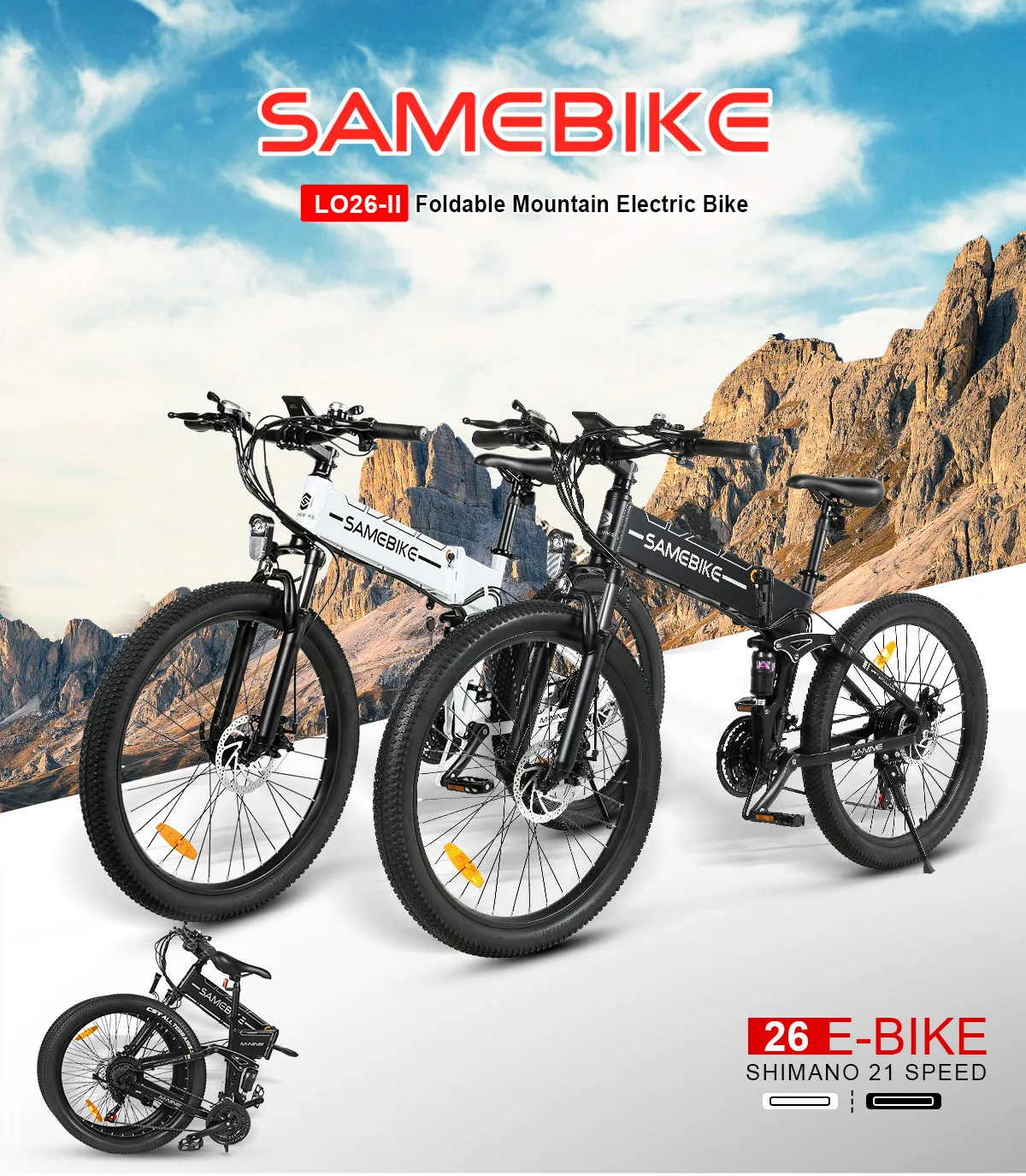 SAMEBIKE 26 Inch PAS Assist Folding Mtb E Bike - Free Shipping