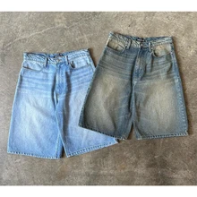 Jeans Manufacturer Custom Jeans Oversized Acid Wash Vintage Wide Leg   Denim Jorts Super Baggy Short For  Men