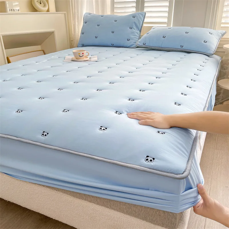 Хлопковый мягкий чехол для кровати из соевого волокна с чистой вышивкой нескользящий защитный матраса