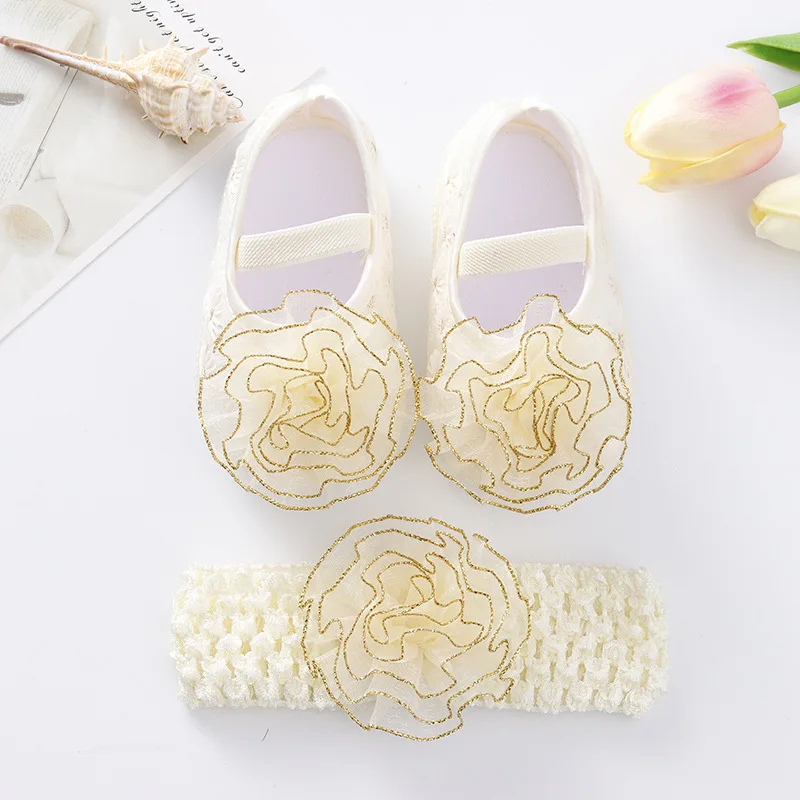 New Spring And Autumn Baby Shoes Hairband Set 01 Year Old Baby Shoes