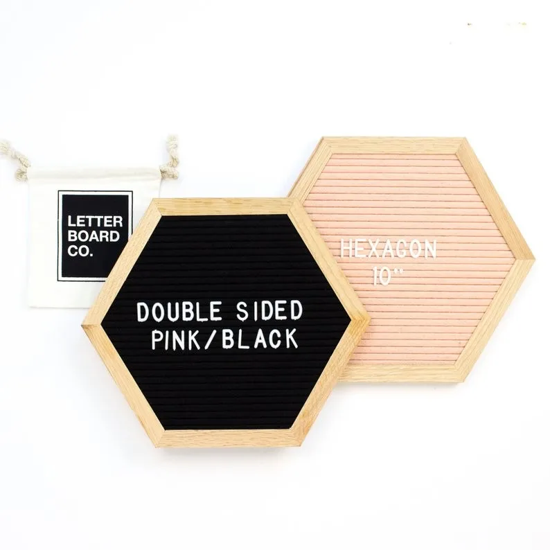 Wooden Frame Felt Lettering Board Changeable Hexagon Mini Letter Board