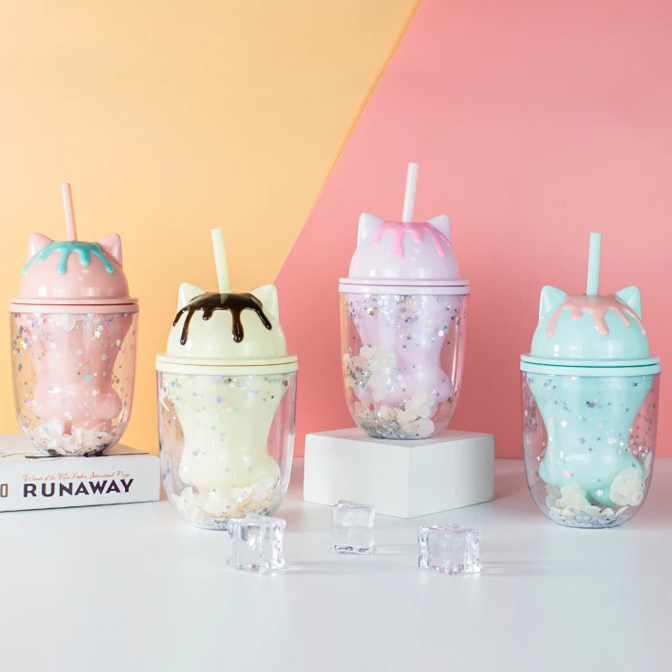 Seaygift кружка с двойными стенками в виде кошачьей лапы Сакура с блестками пластиковая дорожная кружка с блестками пластиковые соломенные кофейные стаканы чашки